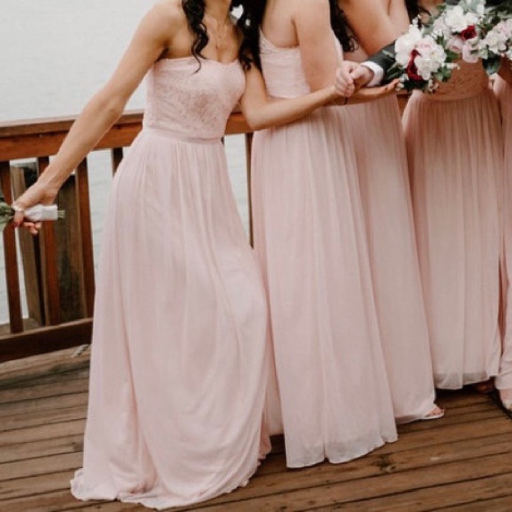 Petal Pink Lace & Mesh Long Strapless Dress F18095 - Picture 2 of 9